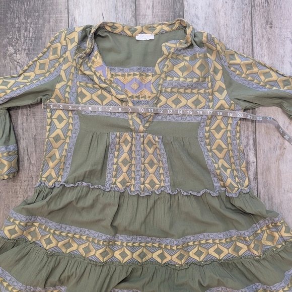 Lace The Label By Anthropologie Olive and Gold Embroideref Dress Size Large - Picture 6 of 8